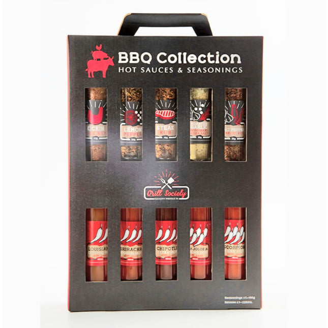 Grill Society BBQ Collection Hot Sauces & Seasoning Gift Pack 10 Bottles ( BB 30/06/2026 )