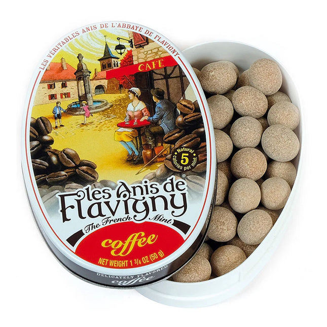 Les Anis De Flavigny Cafe Coffee Flavoured Sweet Oval Tin 50G ( BB 04/2028 )