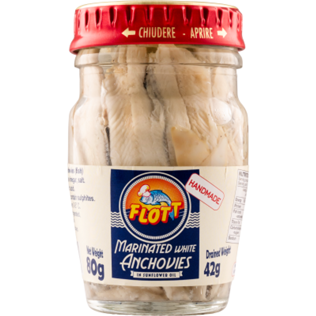 Flott Marinated White Anchovies in Sunflower Oil 80G ( BB 21/01/2027 )