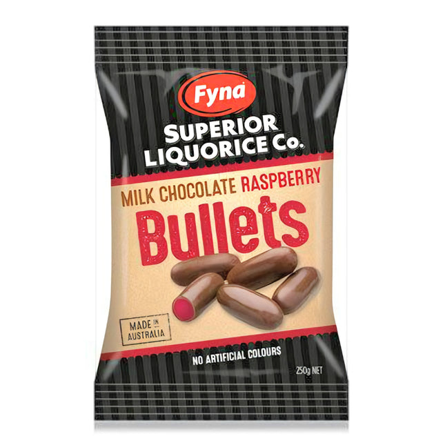 Fyna Milk Chocolate Raspberry Bullets 250G ( BB 22/11/2026 )