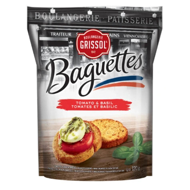 Boulangerie Grissol Baguettes Tomato & Basil Toasted Snack Bread 120G ( BB 26/12/2026 )