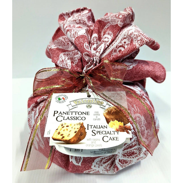 Valentino Classico Panettone with Candied Orange Peel & Rasis in Cloth Gift Wrap 1KG ( BB 30/08/2026 )