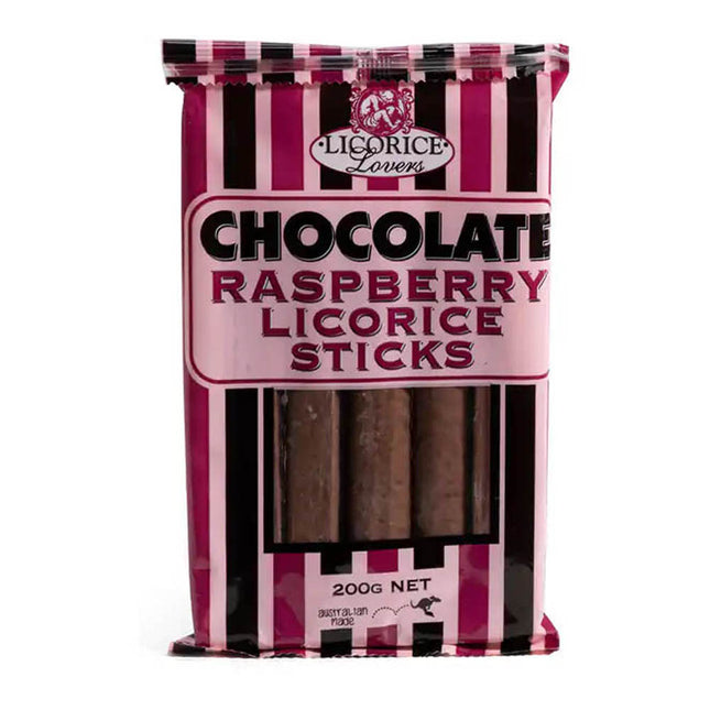 Licorice Lovers Raspberry Chocolate Coated Licorice Sticks 200G ( BB 25/10/2026 )