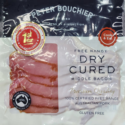 Peter Bouchier Free Range Dry Cured Bacon 150G Pack (* Refrigerated items are for local pick-up or deliveries less than 10km from our Moorabbin store )