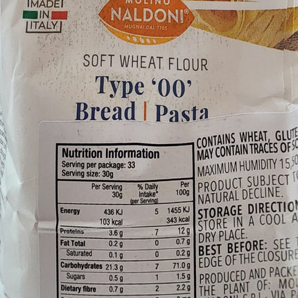 Molino Naldoni Type '00' Bread & Pasta Soft Wheat Flour 1KG ( BB 18/09/2025 )