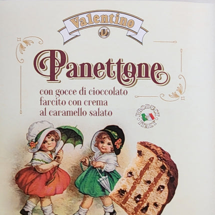 Valentino Panettone Dark Chocolate Chips Filled with Salted Caramel Cream in Tin 500G