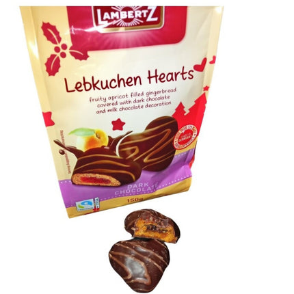 Lambertz Lebkuchen Dark Chocolate Apricot Gingerbread Hearts 150G ( BB 30/06/2025 )