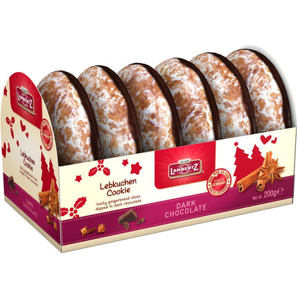 Lambertz Lebkuchen Cookie Dark Chocolate Gingerbread Contrella Rounds 200G ( BB 30/06/2025 )