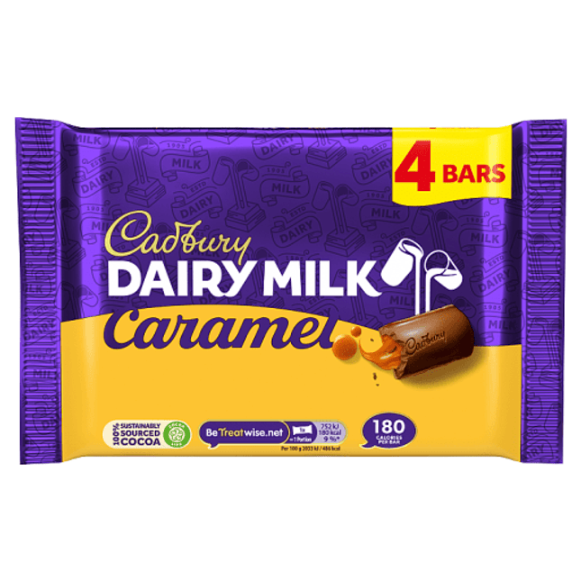 Cadbury Dairy Milk Caramel 4 Bars 148G Multipack ( BB 21/11/2025 )