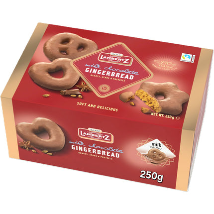Lambertz Lebkuchen Milk Chocolate Gingerbread Hearts, Star & Pretzels 250G ( BB 30/06/2026 )