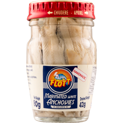 Flott Marinated White Anchovies in Sunflower Oil 80G ( BB 21/01/2027 )