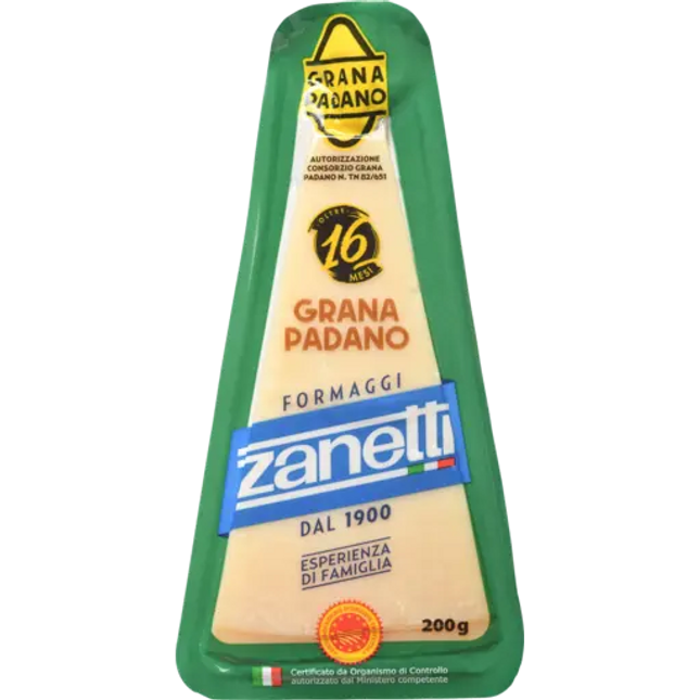 Zanetti Grana Padano 200G ( BB 31/12/2026 ) Refrigerated Cheese not suitable for Shipping,  pick-up in-store Only