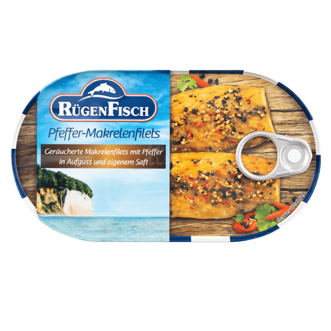 Rugen Fisch Smoked Mackerel with Pepper in Brine 200G ( BB 31/12/2026 )