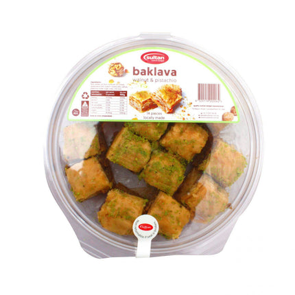 Sultan Sweets Baklava Walnut & Pistachio 14 Pieces ( BB 11/01/2026 )