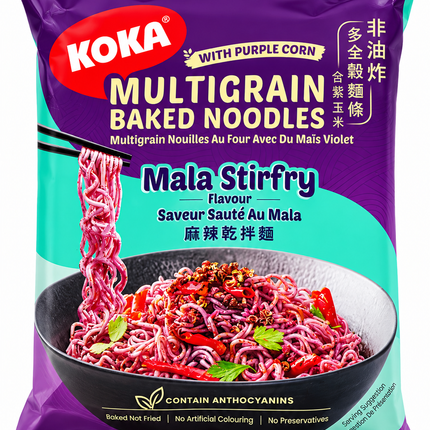 Koka Multigrain Purple Corn Baked Noodles Mala Stirfry Flavour 70G ( BBD 28/02/2027 ) ☆ Buy 10 get 1 Free ☆