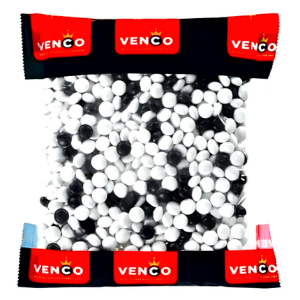 Venco Zwart Witjes Black & White Mint Buttons Licorice 1kg ( BB 17/12/2027 )