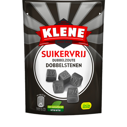 Klene Suikervrij  Dobbelstenen Double Salt Dubblezoute Licorice Sugar Free 110G ( BB 03/2027 )