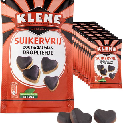 Klene Suikervrij Zout & Salmiak Dropliefde Heart Shape Licorice Sugar Free 90G ( BB 30/06/2026 )