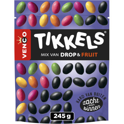 Venco Tikkles Mix Van Liquorice & Fruit Dropmint 245G ( BB 17/02/2027 )