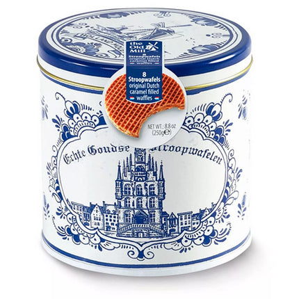 The Old Mill Caramel Stroopwafels/Syrup Wafers in Delf Blue Gift Tin 250G ( BB 08/2026 )