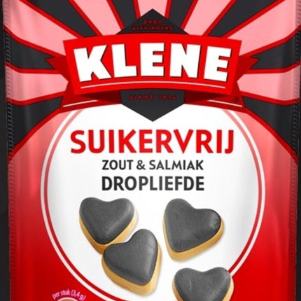 Klene Suikervrij Zout & Salmiak Dropliefde Heart Shape Licorice Sugar Free 90G ( BB 30/06/2026 )