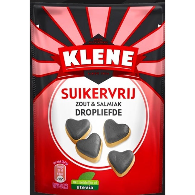 Klene Suikervrij Zout & Salmiak Dropliefde Heart Shape Licorice Sugar Free 90G ( BB 30/06/2026 )
