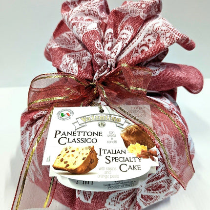 Valentino Classico Panettone with Candied Orange Peel & Rasis in Cloth Gift Wrap 1KG ( BB 30/08/2026 )