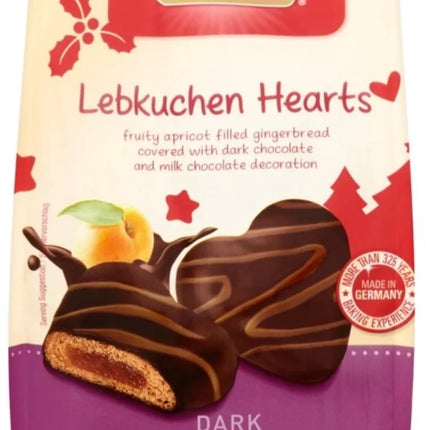 Lambertz Lebkuchen Dark Chocolate Apricot Gingerbread Hearts 150G ( BB 30/06/2025 )