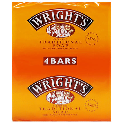 Wright's Traditional Soap with Coal Tar Fragrance Antiseptic Soap Pack of 4 bars  x 125g