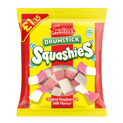 Swizzels Drumsticks Squashies Raspberry & Milk Flavour 131G ( BB 31/07/2024 )