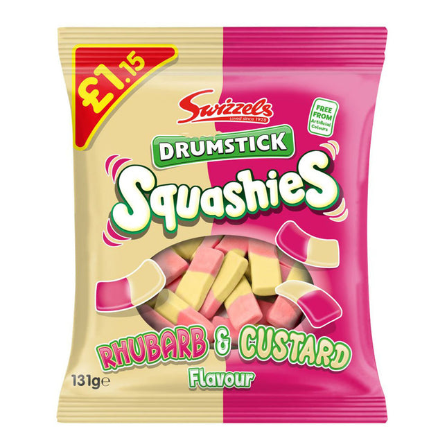 Swizzels Drumsticks Squashies Rhubarb & Custard Flavour 131G ( BB 11/08/2026 )